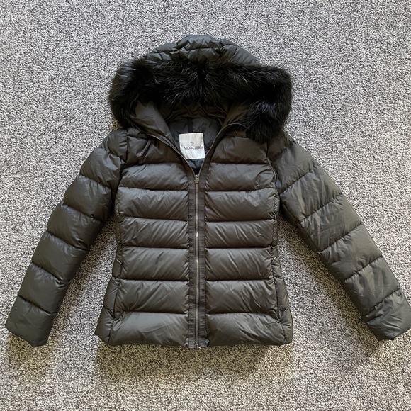 Moncler Fur Trim Hooded Fitted Puffer Jacket Coat Sz 0 XS - Picture 1 of 6